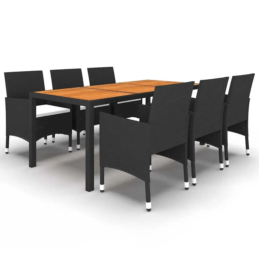 Garden Dining Set 7 Piece Outdoor Patio Black Rattan Chairs Acacia Wood Table