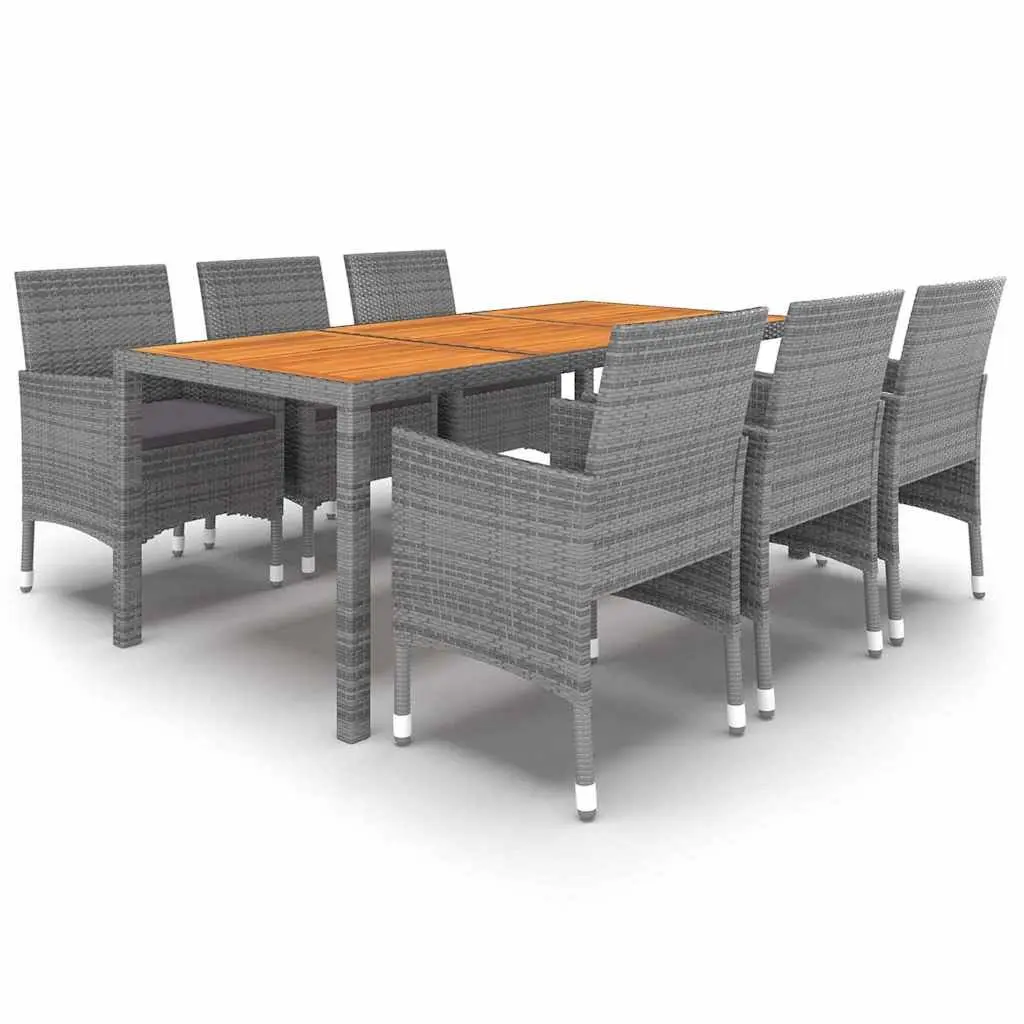 Outdoor Dining Set 7 Piece Grey Rattan Patio Furniture Table and Chairs