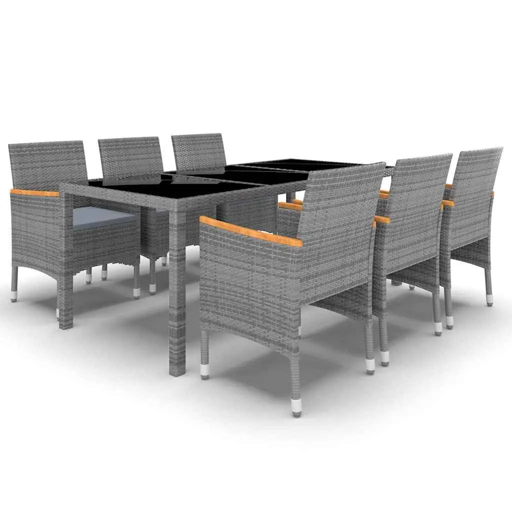 7 Piece Garden Dining Set Outdoor Patio Furniture Grey PE Rattan Tempered Glass