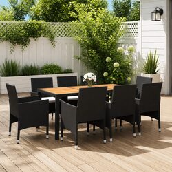 Garden Dining Set 9 Piece Outdoor Patio Table Chairs with Cushions Black