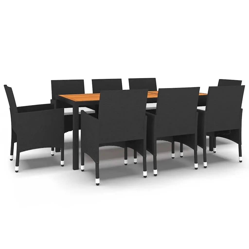 Garden Dining Set 9 Piece Outdoor Patio Table Chairs with Cushions Black