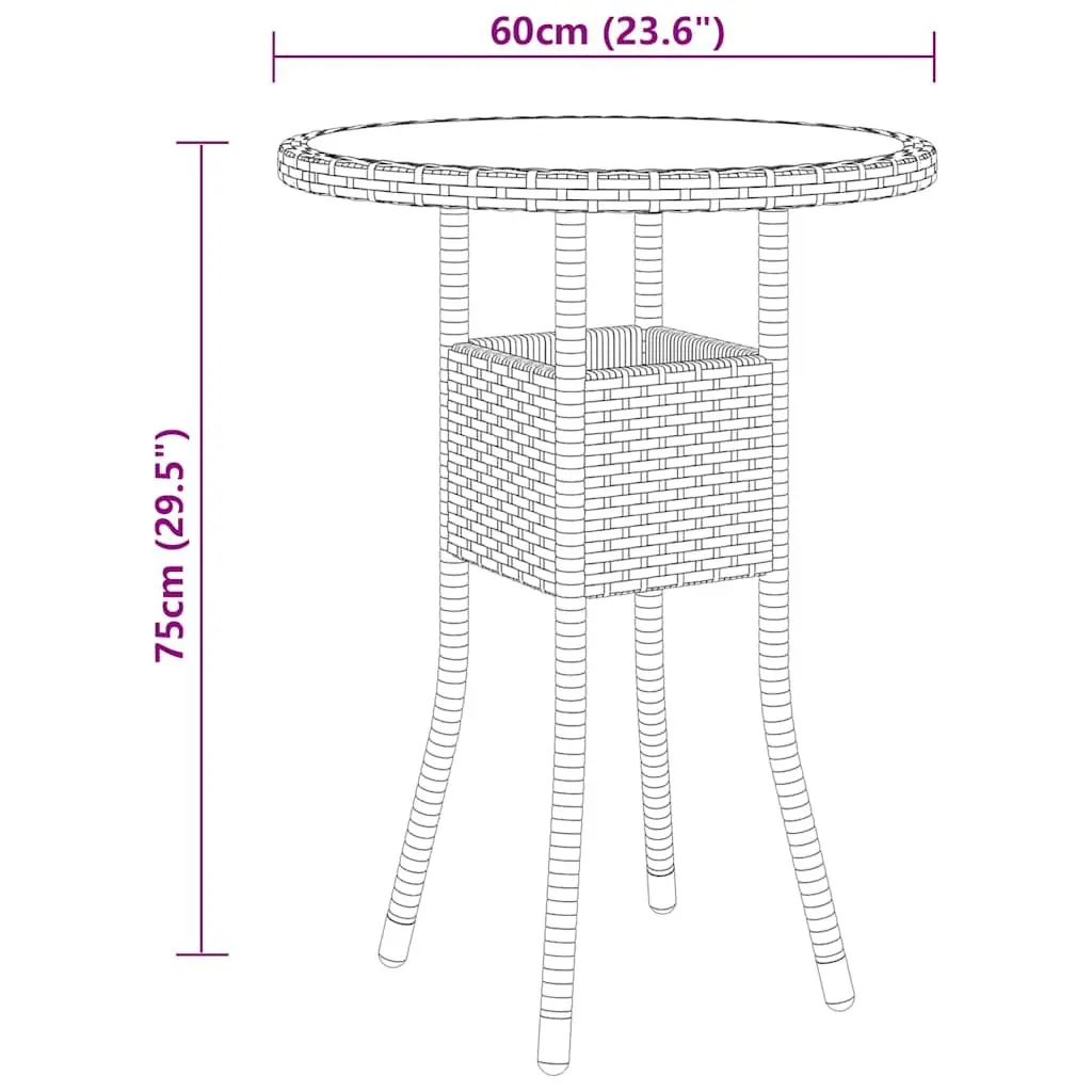 Outdoor Patio Furniture Set 3 Piece Brown Rattan Dining Chairs and Table