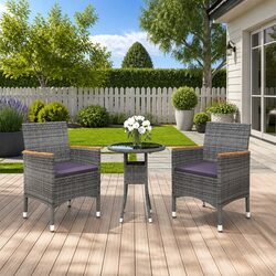 Reliable 3 Piece Grey Rattan Dining Set for Your Garden