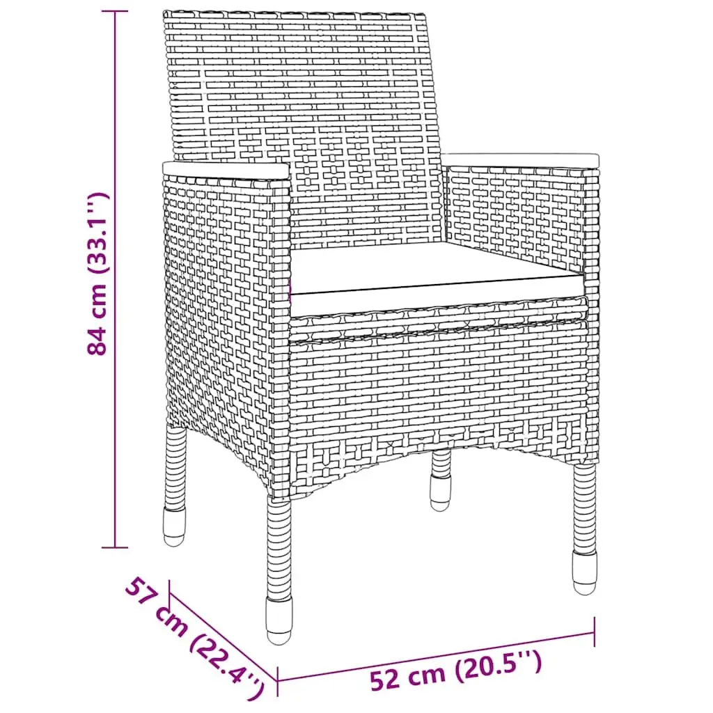 Outdoor Patio Furniture Set 3 Piece Dining Table and Chair Grey Rattan Garden