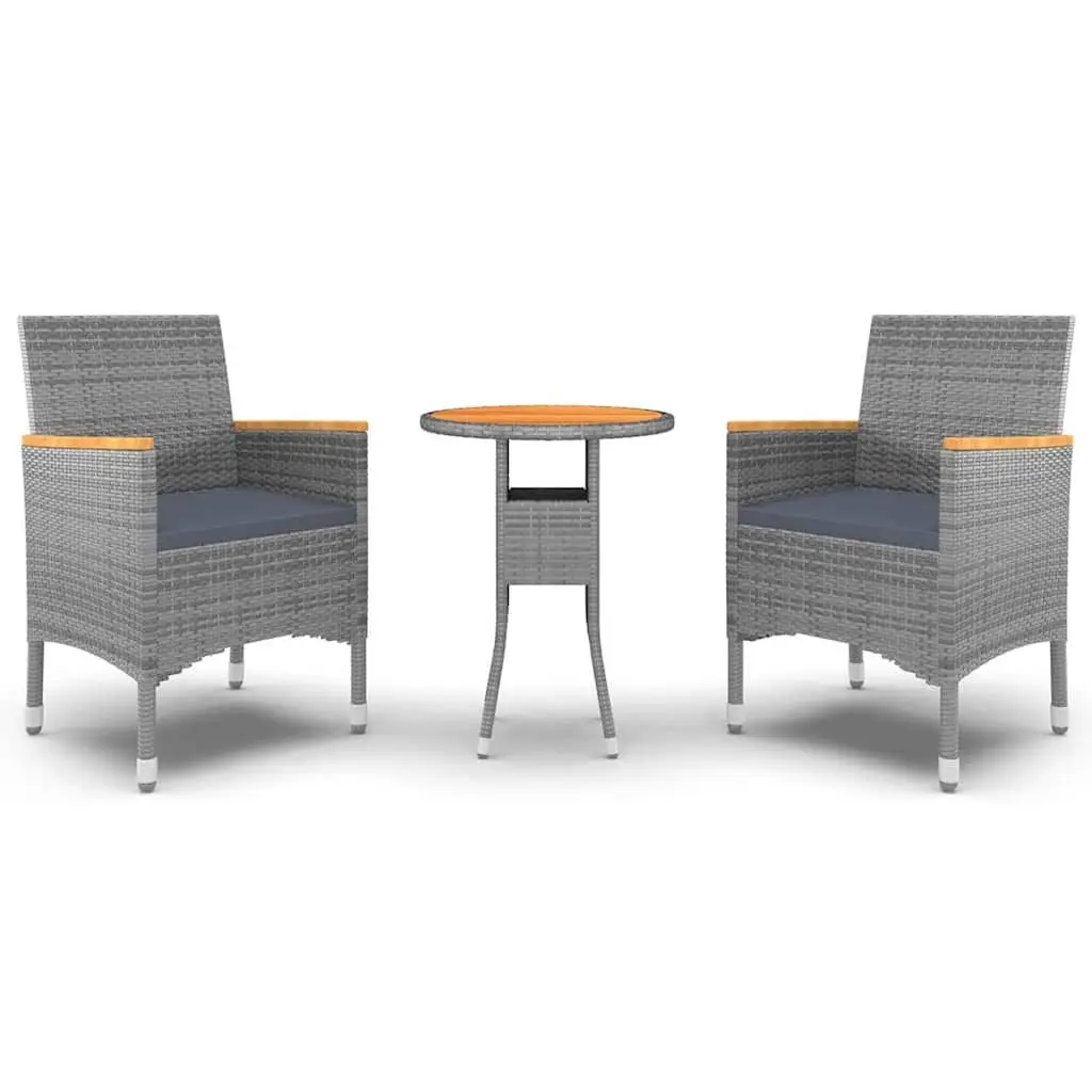 Garden Dining Set 3 Piece Outdoor Patio Furniture PE Rattan Steel Frame Grey