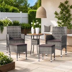 5 Piece Garden Lounge Set Grey Outdoor Patio Furniture Steel Frame Poly Rattan