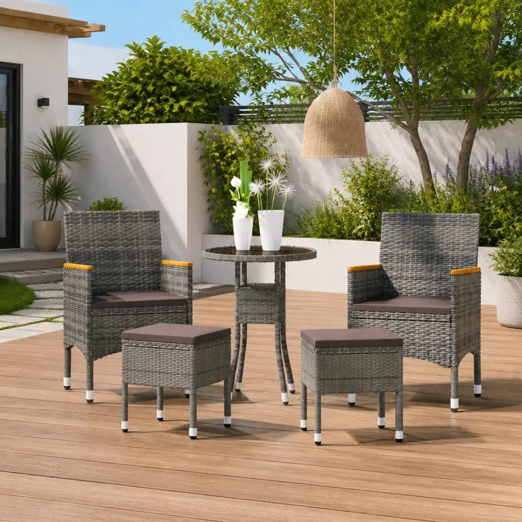 Garden Lounge Set 5 Piece Outdoor Patio Furniture Grey Poly Rattan Seating