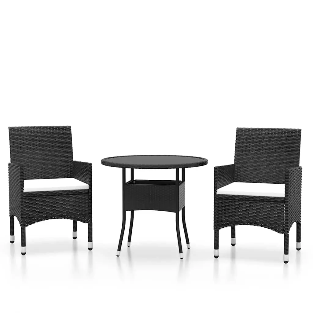 3 Piece Outdoor Dining Set Garden Patio Table Chairs Poly Rattan Black