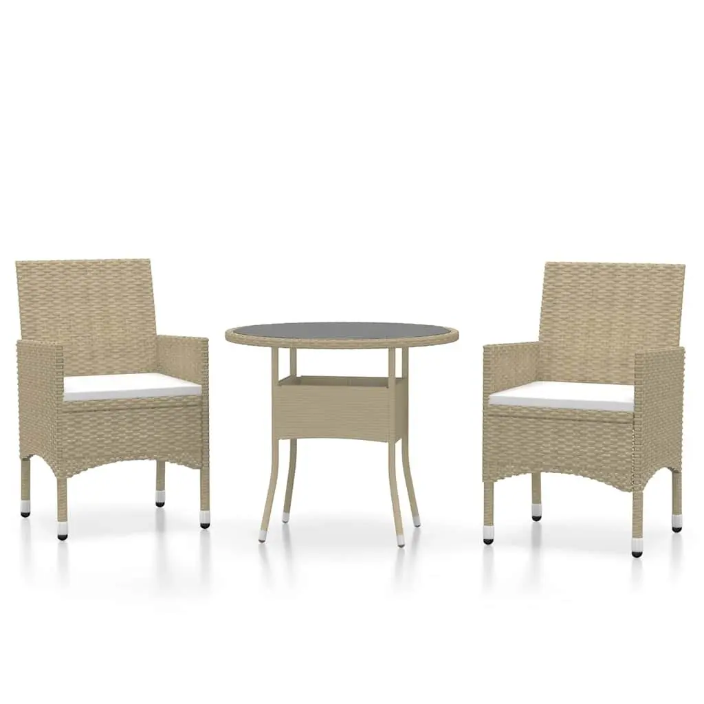 Garden Dining Set 3 Piece Outdoor Furniture Patio Table Chairs Beige