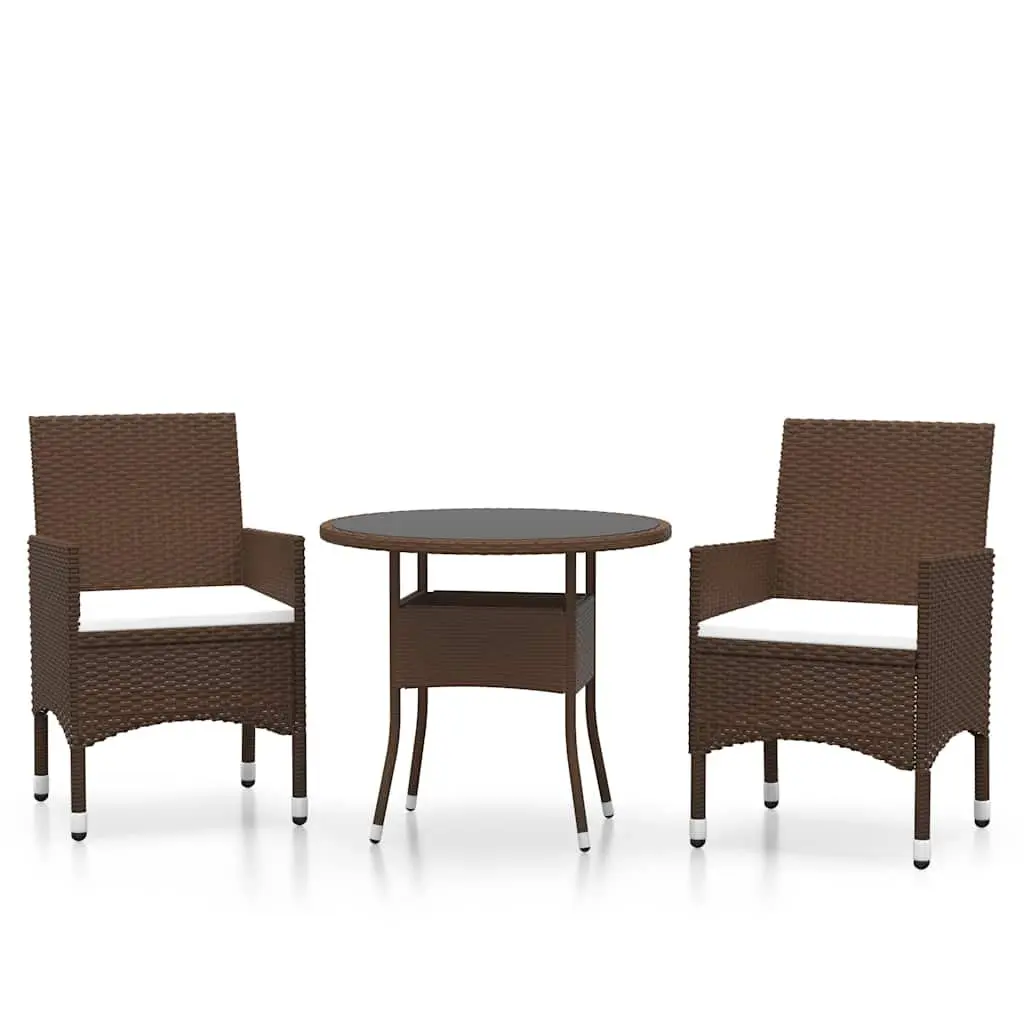 Outdoor Dining Set 3 Piece Garden Patio Furniture Brown Poly Rattan