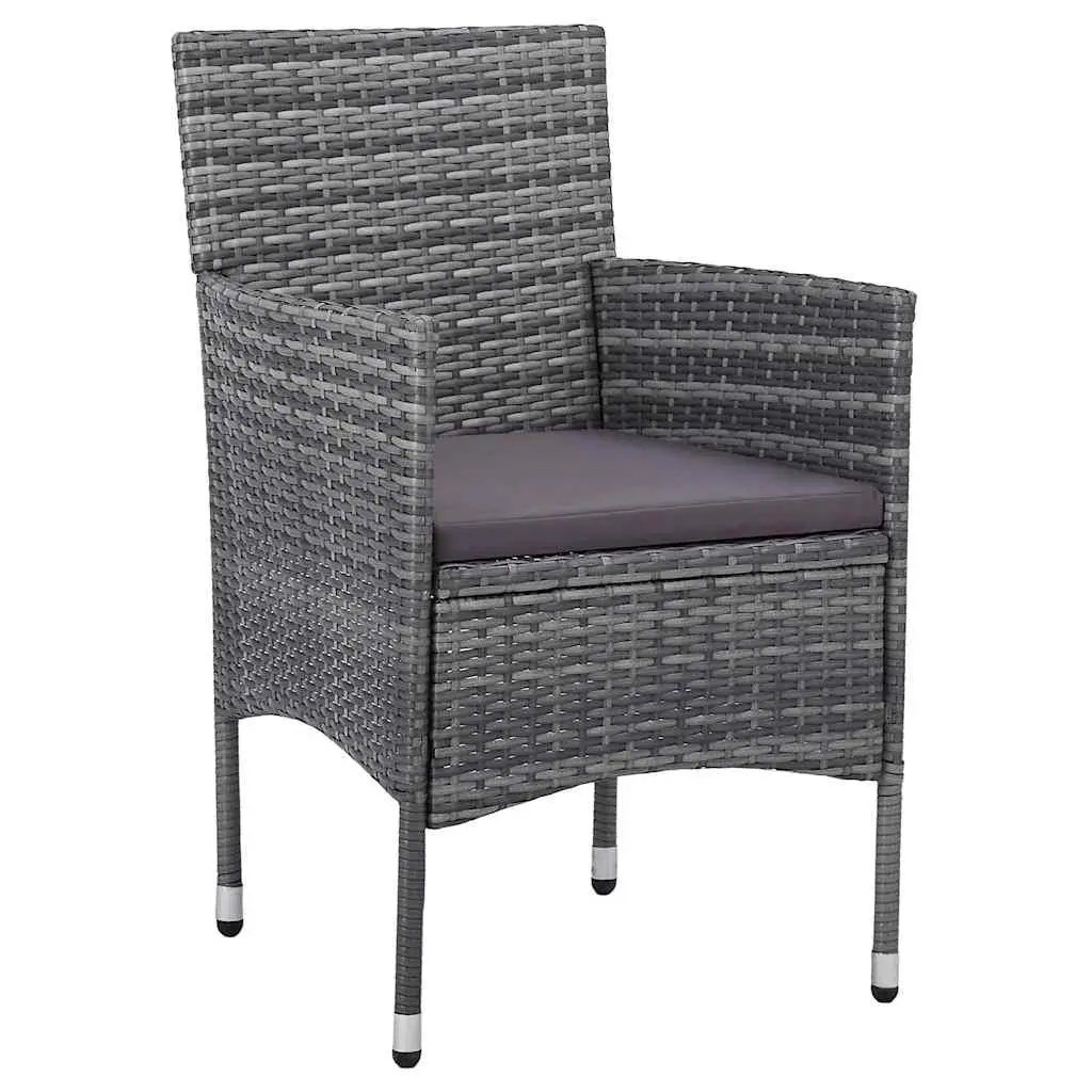 Garden Dining Set 3 Piece Outdoor Furniture Poly Rattan Steel Frame Acacia Wood Grey