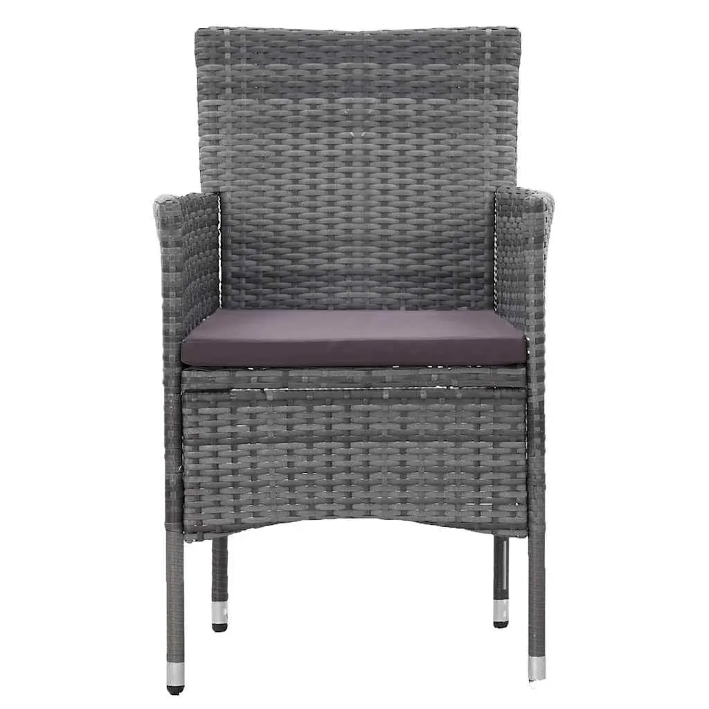 Garden Dining Set 3 Piece Outdoor Furniture Poly Rattan Steel Frame Acacia Wood Grey