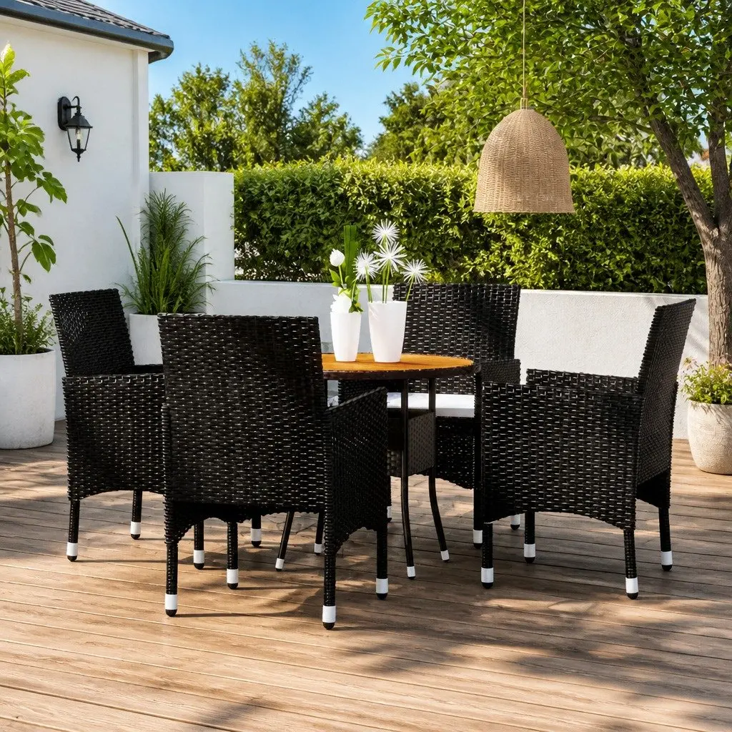 Outdoor Patio Furniture Set 5 Piece Dining Black Rattan Table with Cushions