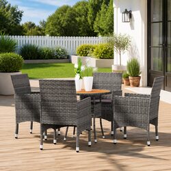 Garden Dining Set 5 Piece Outdoor Patio Furniture Poly Rattan Grey Table Chairs