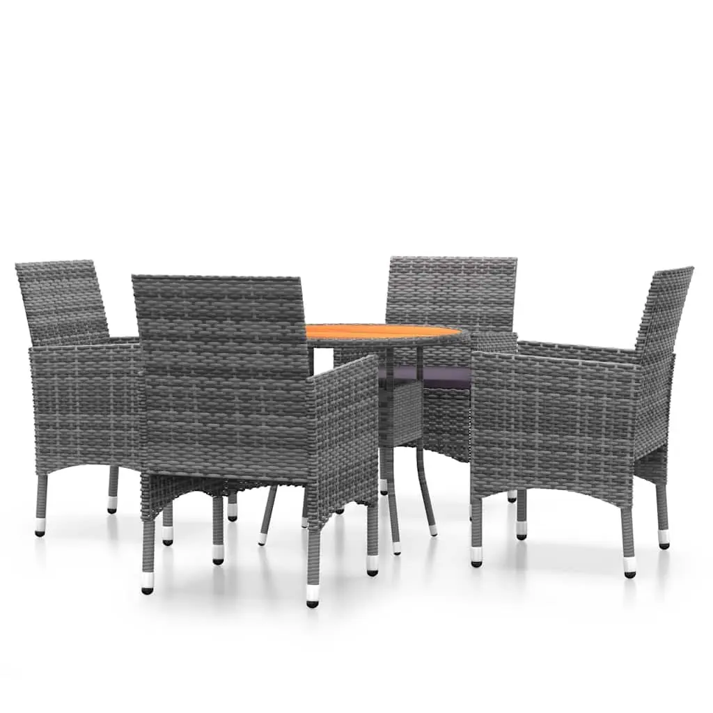 Garden Dining Set 5 Piece Outdoor Patio Furniture Grey Poly Rattan Table Chairs
