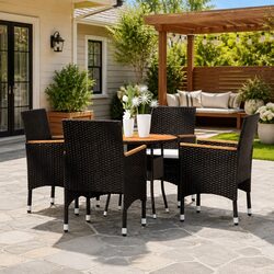 Garden Dining Set 5 Piece Outdoor Furniture Poly Rattan Steel Frame Acacia Wood