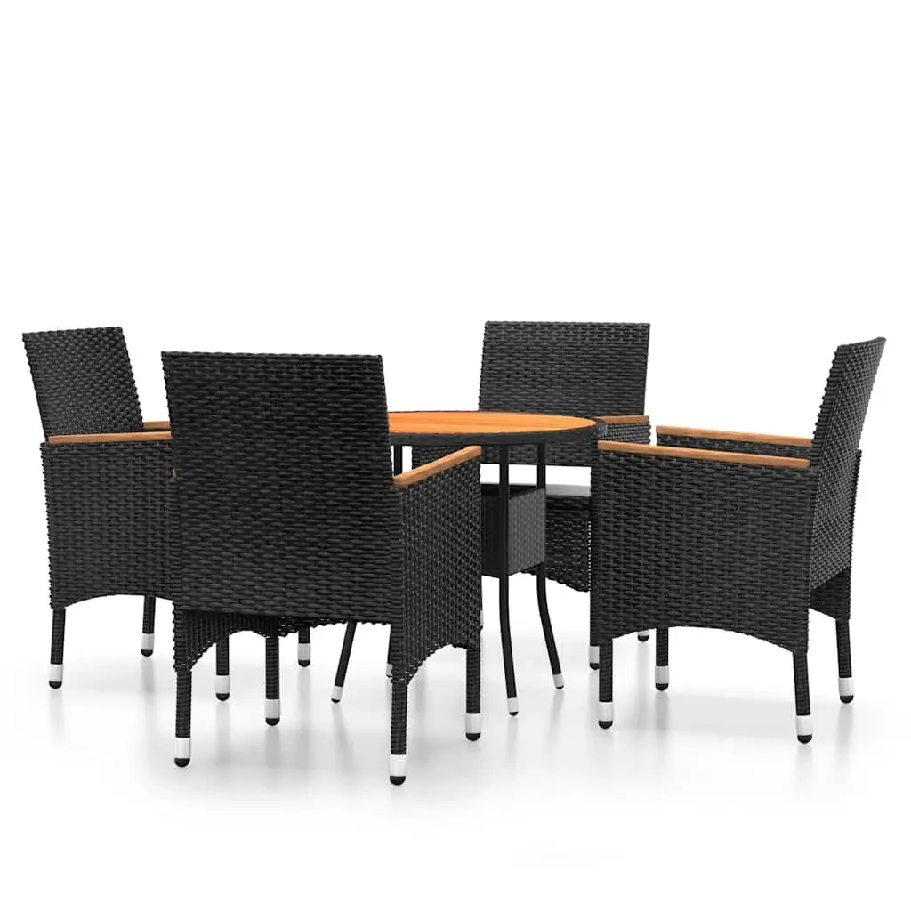 Outdoor Furniture Set 5 Piece Dining Poly Rattan Steel Frame Acacia Wood Black