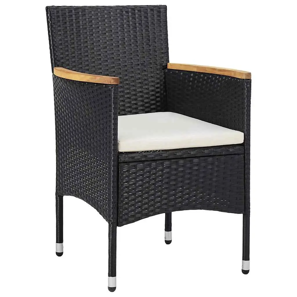 Outdoor Furniture Set 5 Piece Dining Poly Rattan Steel Frame Acacia Wood Black