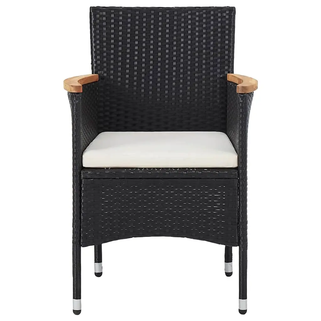 Outdoor Furniture Set 5 Piece Dining Poly Rattan Steel Frame Acacia Wood Black