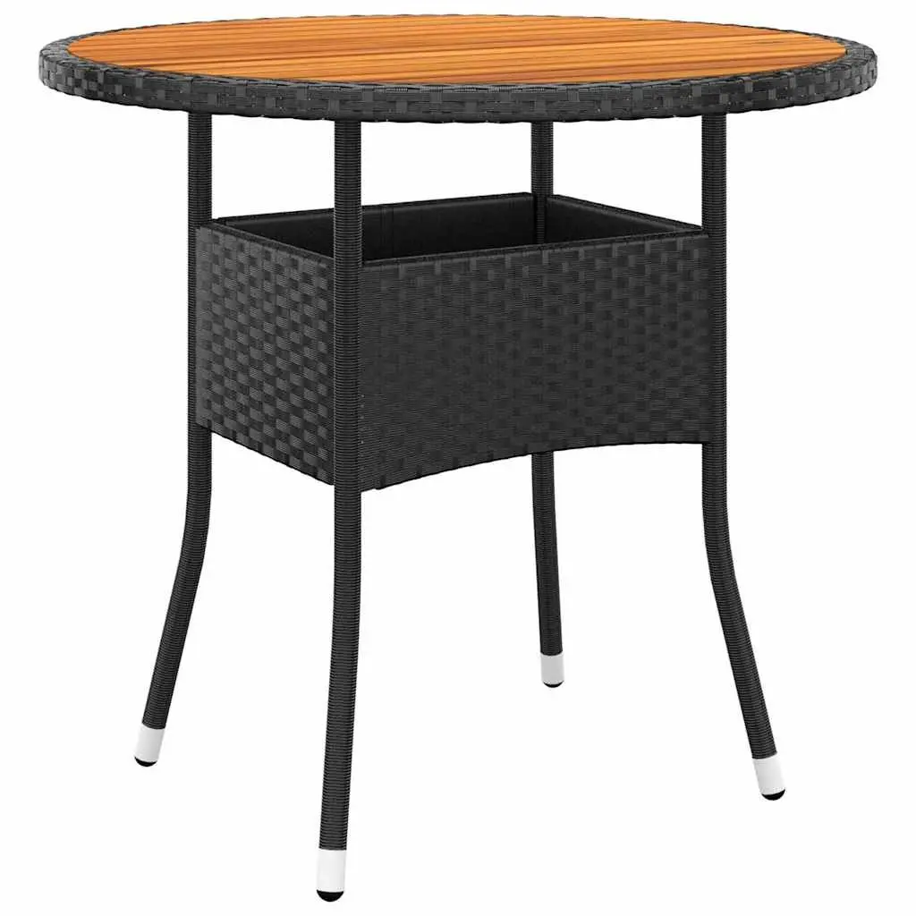 Outdoor Furniture Set 5 Piece Dining Poly Rattan Steel Frame Acacia Wood Black