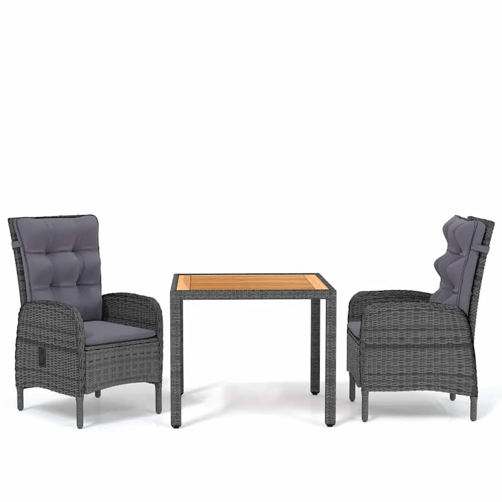 3 Piece Outdoor Garden Dining Set Poly Rattan Grey Patio Furniture Chairs Table
