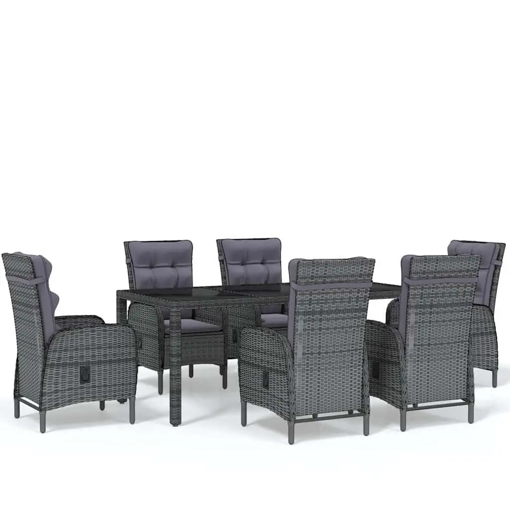 7 Piece Garden Dining Set Outdoor Furniture Grey Poly Rattan Table Chairs