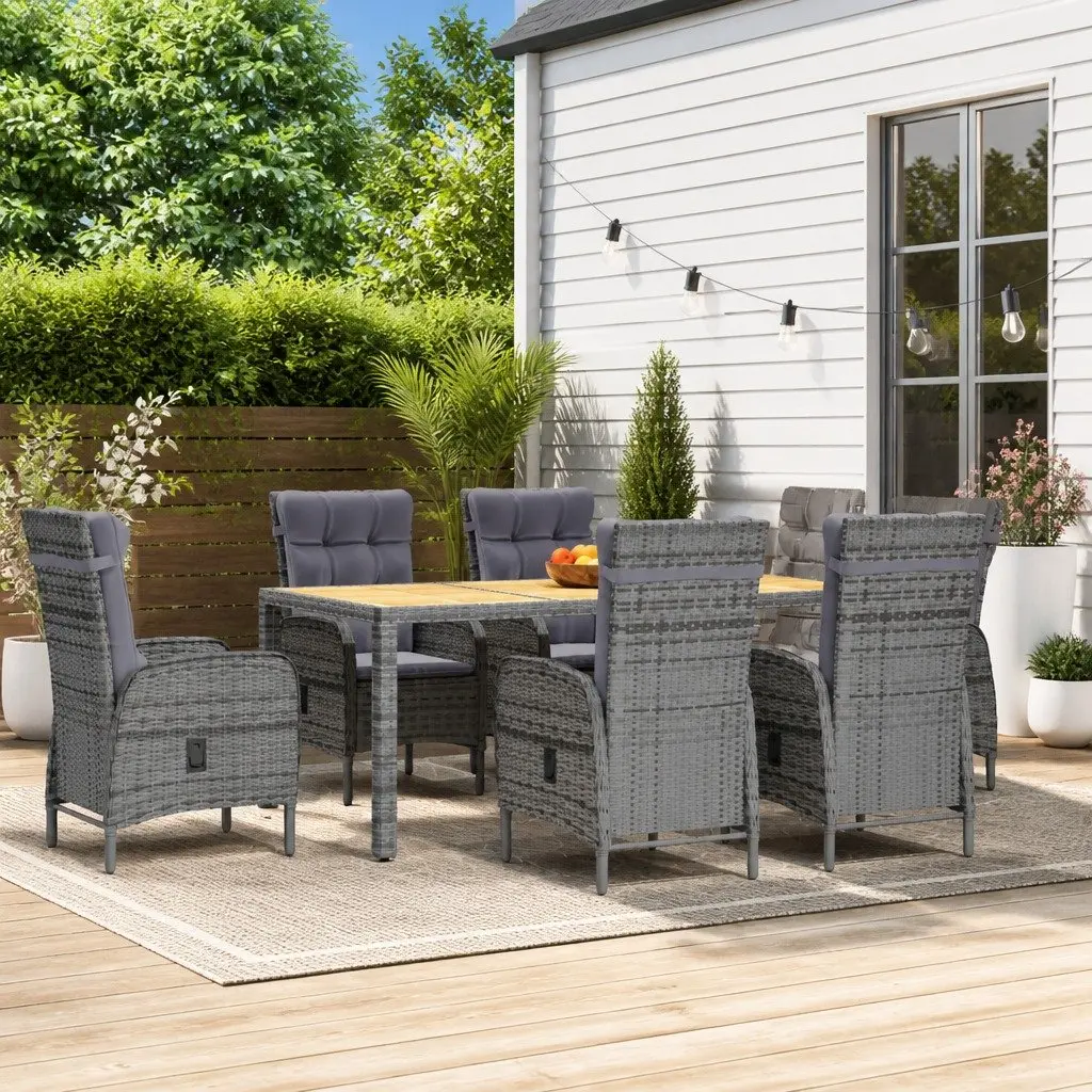 Garden Dining Set 7 Piece Outdoor Furniture Poly Rattan Chair Table Grey Patio
