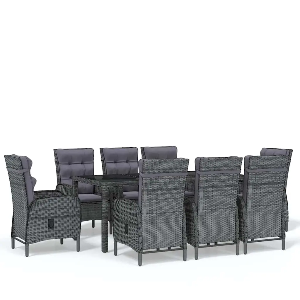 Outdoor Patio Dining Set 9 Piece Grey Reclining Chairs Glass Table