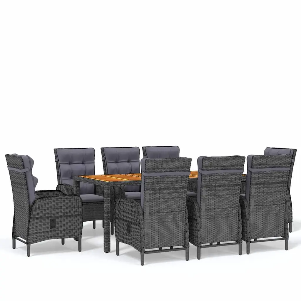 Garden Dining Set 9 Piece Outdoor Furniture Table Chairs Grey Poly Rattan