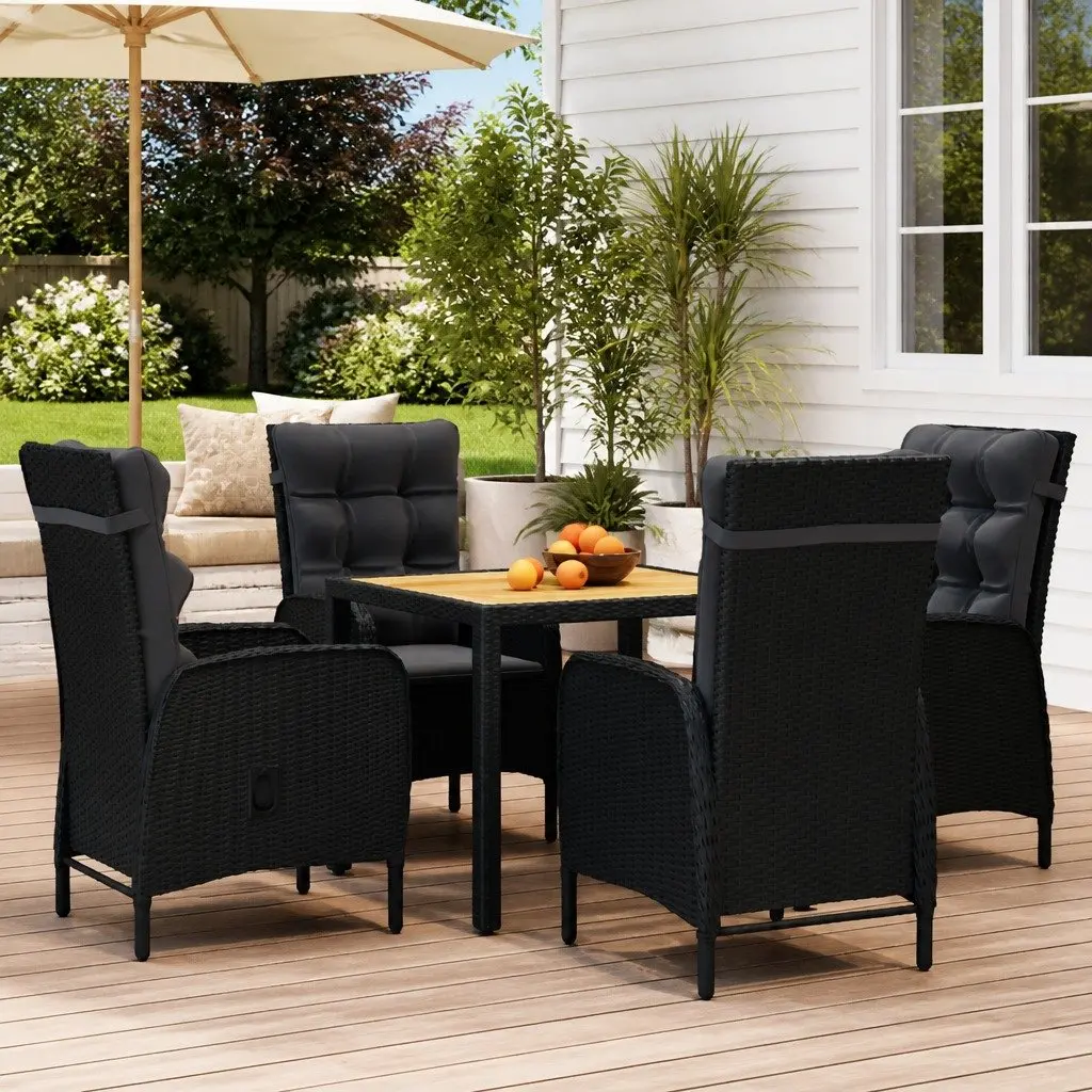 5 Piece Garden Dining Set Outdoor Furniture Dining Table Chairs Steel Frame PE Rattan Black