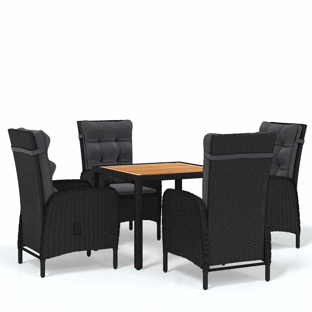 5 Piece Garden Dining Set Outdoor Furniture Dining Table Chairs Steel Frame PE Rattan Black