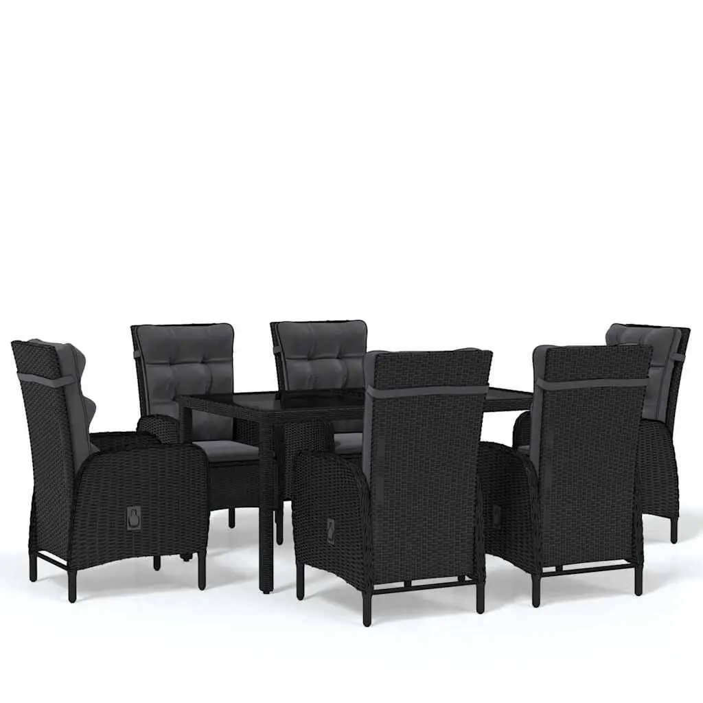 7 Piece Garden Dining Set Outdoor Furniture Table Chairs Black Poly Rattan