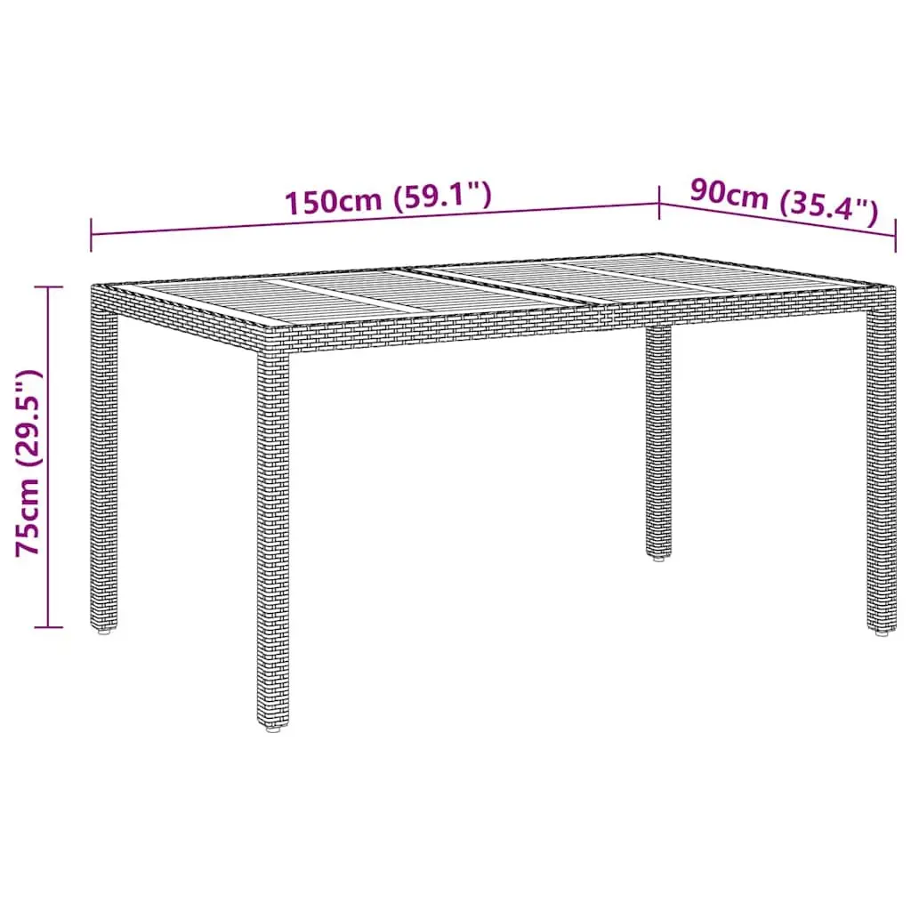 Outdoor Dining Set 7 Piece Patio Furniture Black PE Rattan Steel Frame Acacia Wood Table