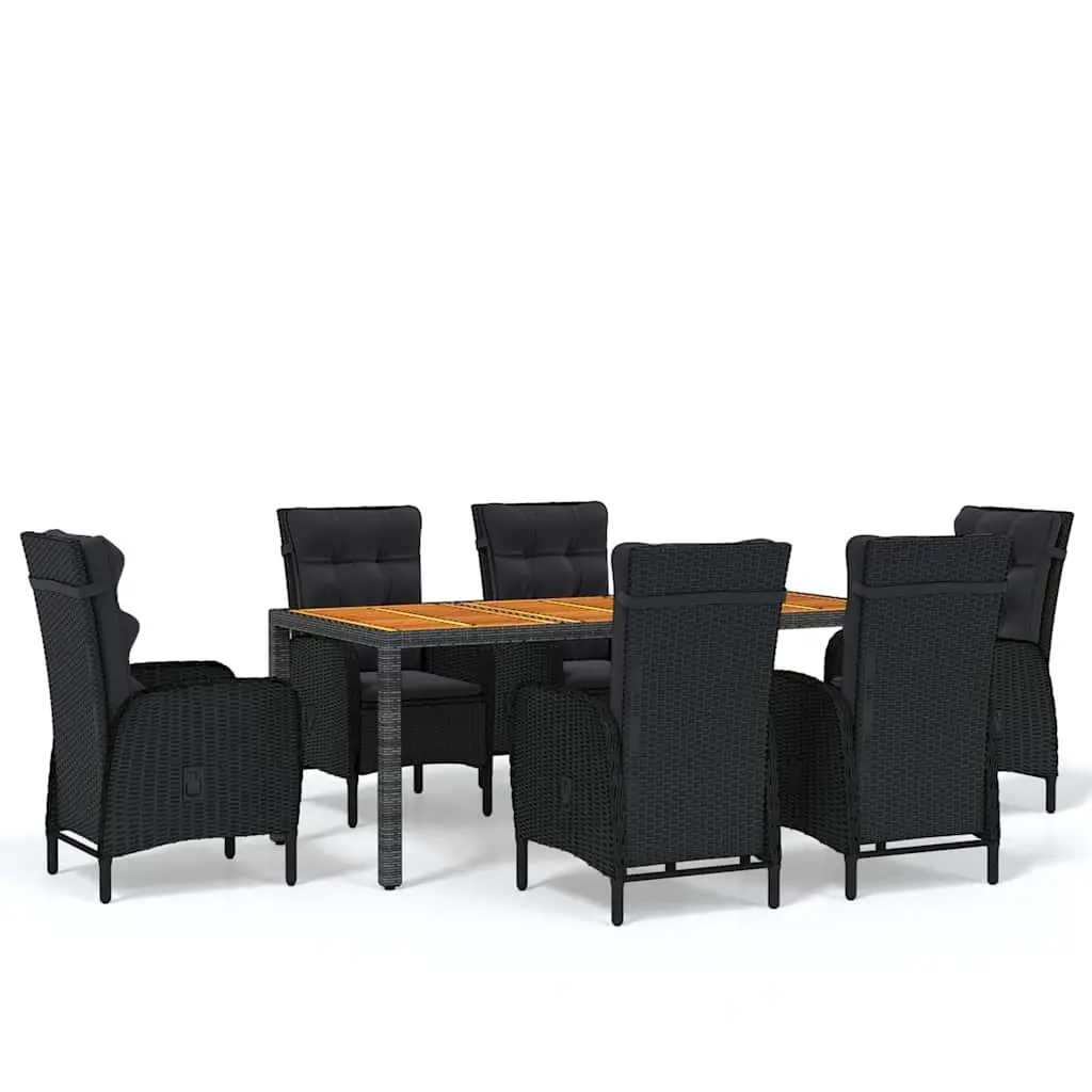 7 Piece Patio Dining Set Rattan Chairs Table Black Outdoor Furniture