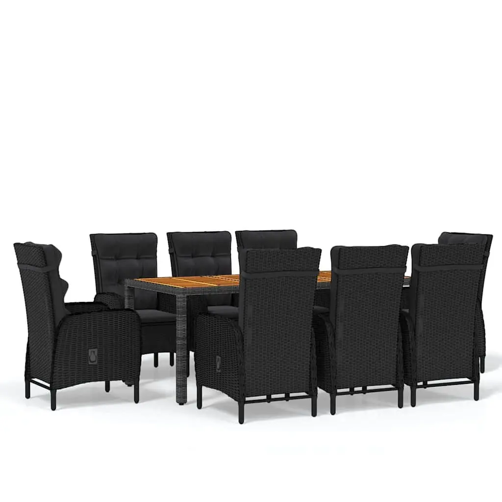 9 Piece Outdoor Patio Dining Set Garden Furniture Black Rattan Chairs Acacia Wood Table