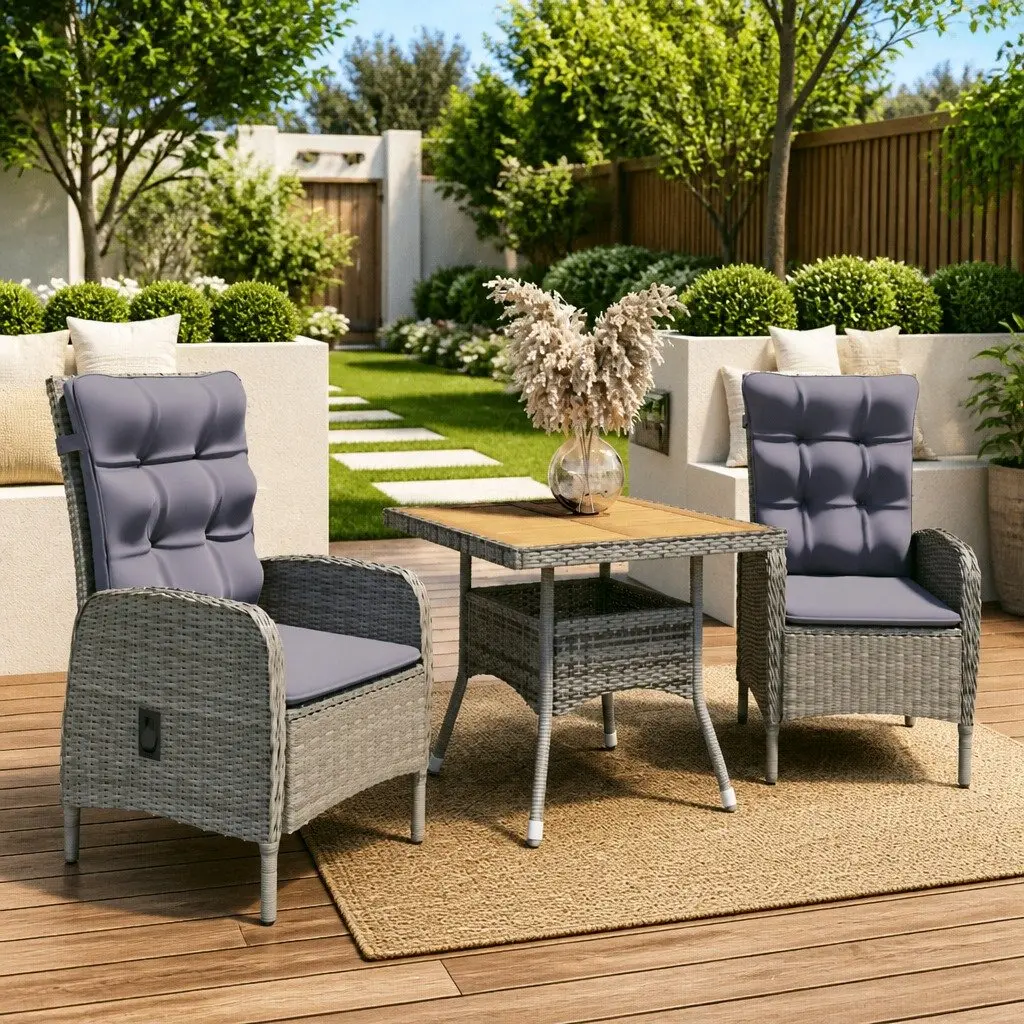 Garden Dining Set Outdoor Furniture 3 Piece Grey Patio Table Chairs