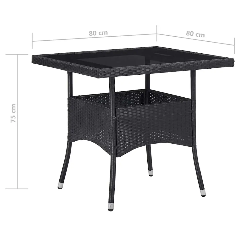 Outdoor Dining Set 3 Piece Garden Furniture Black Poly Rattan Glass Table Chairs