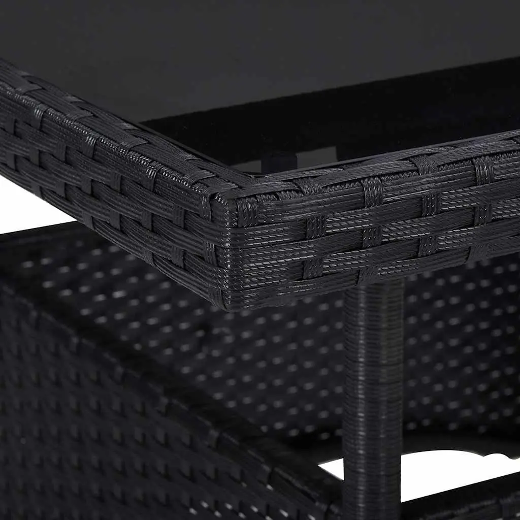 Outdoor Dining Set 3 Piece Garden Furniture Black Poly Rattan Glass Table Chairs