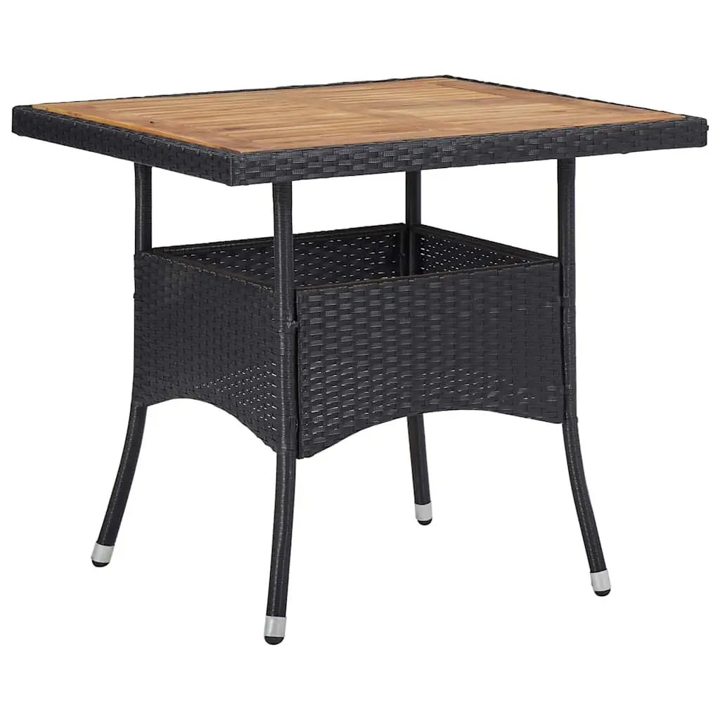 3 Piece Garden Furniture Set Outdoor Dining Poly Rattan Acacia Wood Black