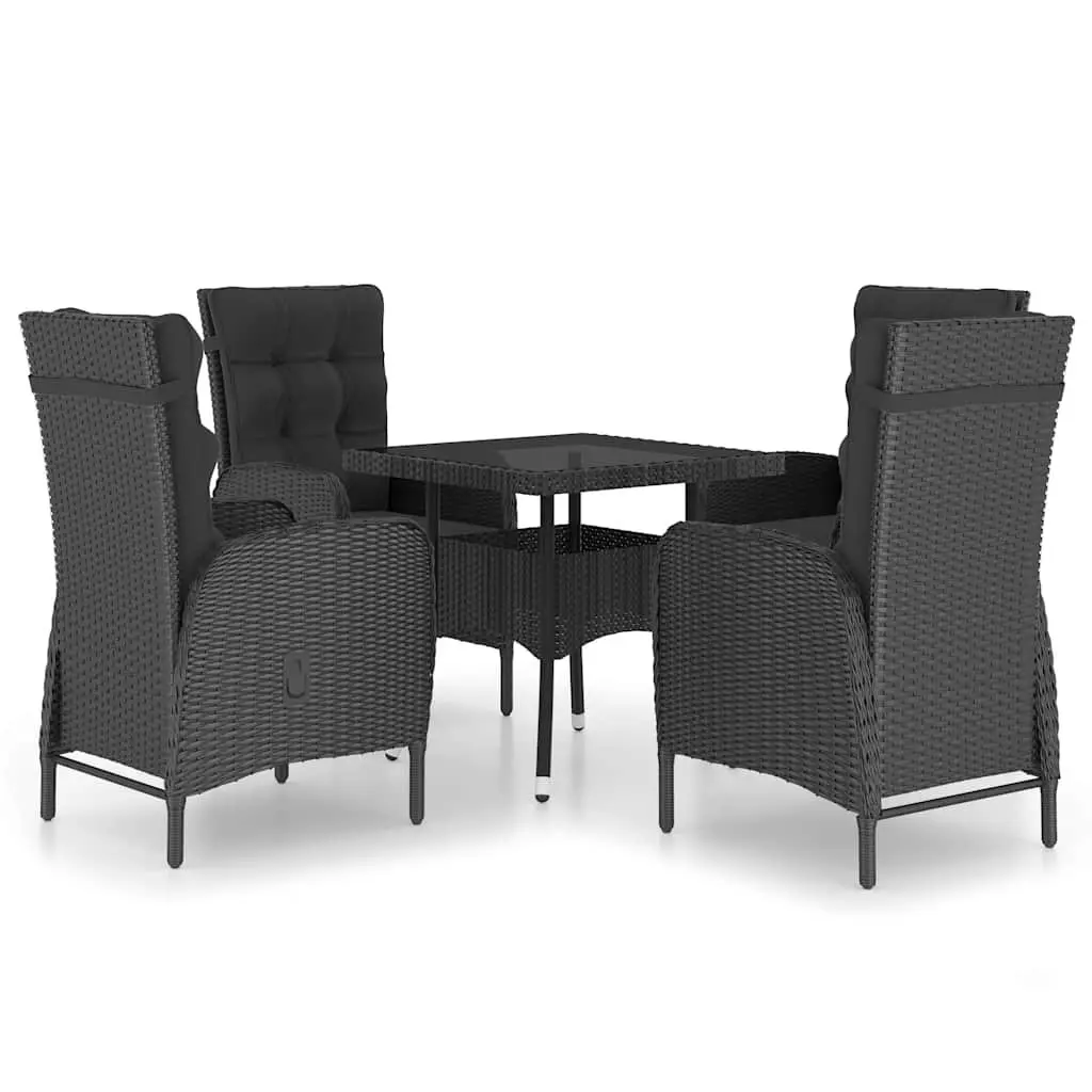 5 Piece Outdoor Dining Set Black Poly Rattan Glass Table
