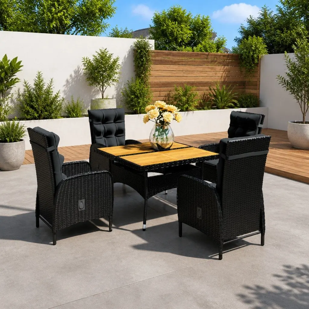 Outdoor Garden Dining Set 5 Piece Patio Furniture Table Chairs Black