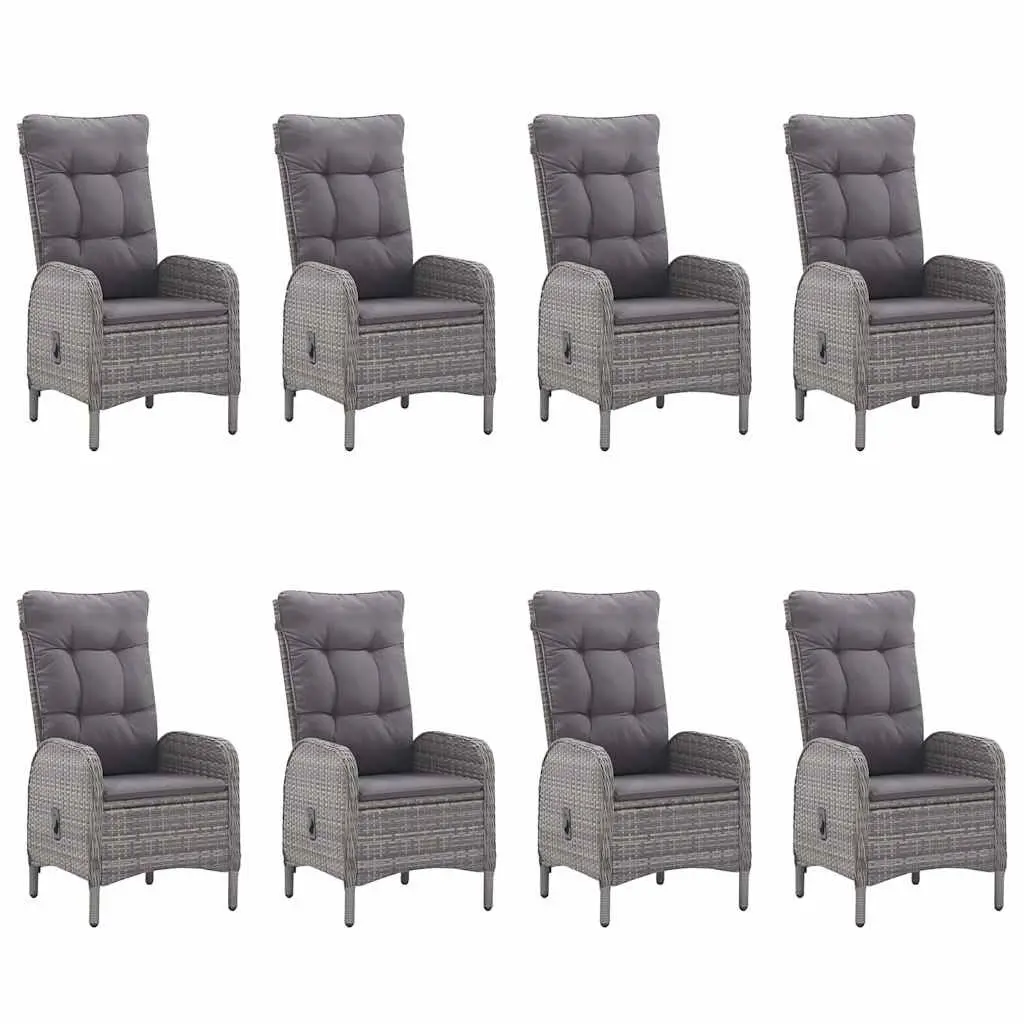 9 Piece Outdoor Dining Set Patio Garden Furniture Grey PE Rattan Glass Table