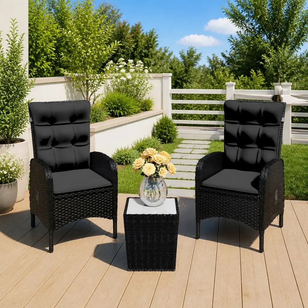 Garden Bistro Set Outdoor Patio Furniture 3 Piece Armchairs Table Black