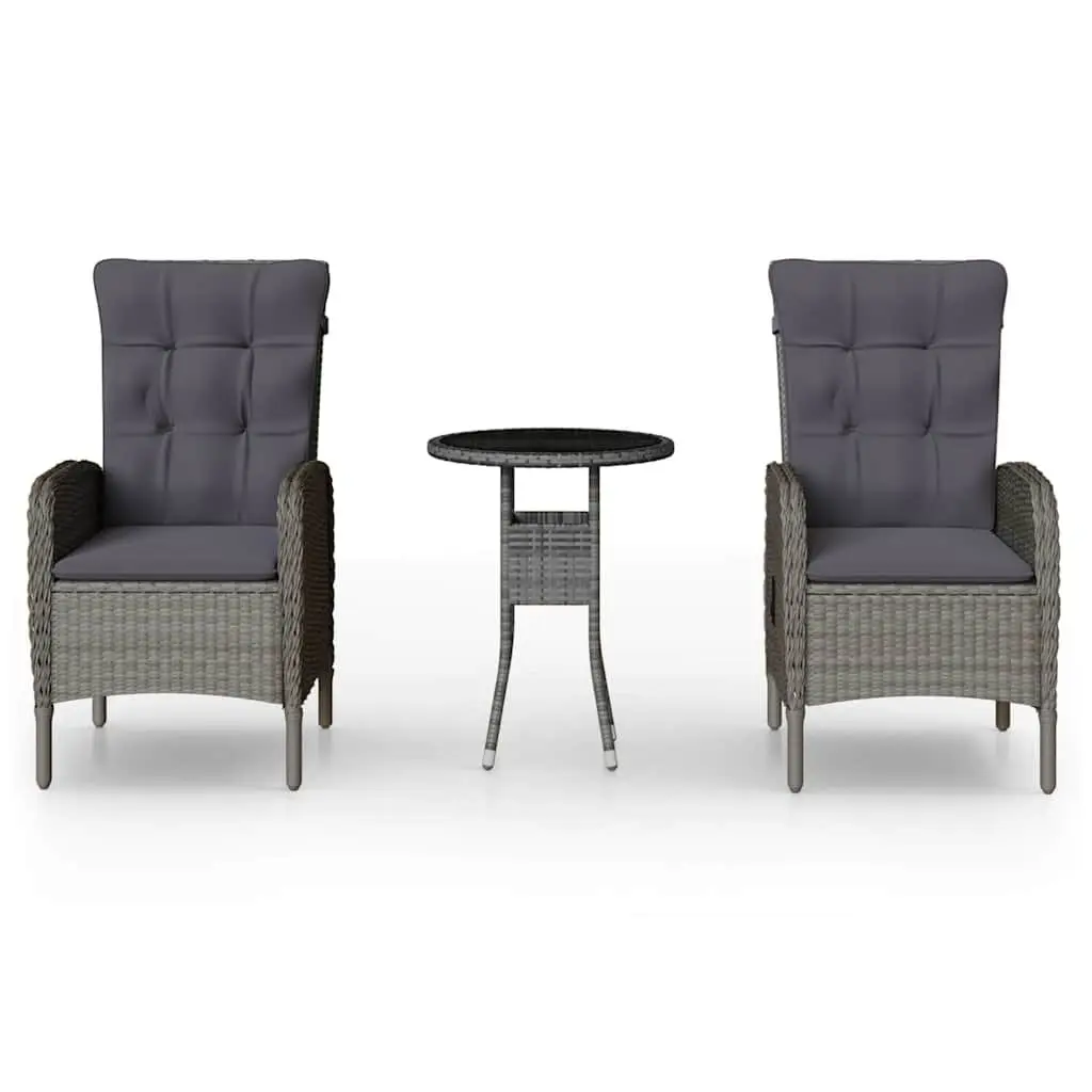3 Piece Garden Bistro Set Outdoor Patio Furniture Grey Chairs Table