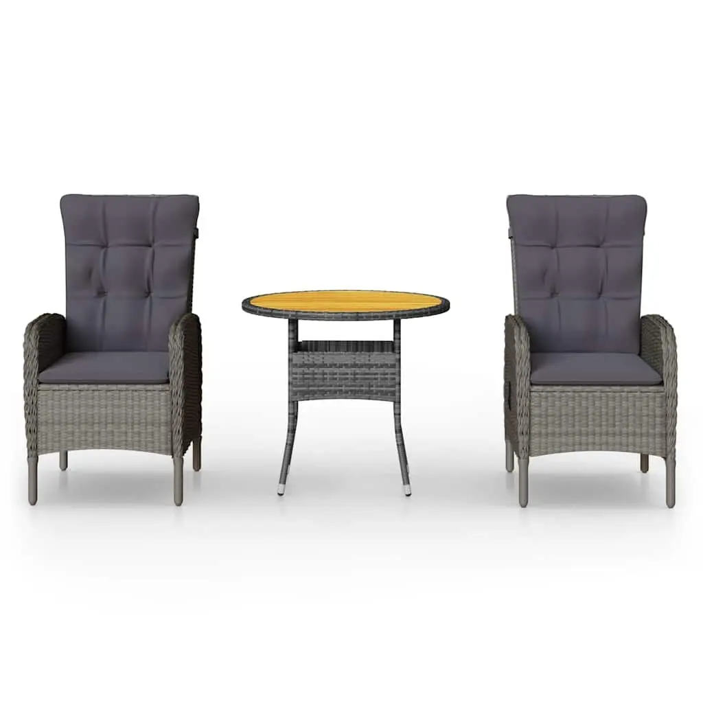 3 Piece Garden Bistro Set Outdoor Patio Furniture Armchair Grey