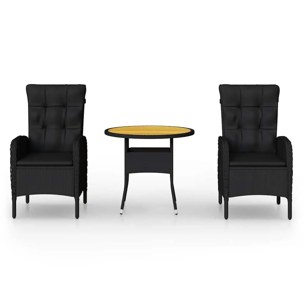 3 Piece Garden Bistro Set Poly Rattan Outdoor Patio Furniture Black Chairs Table