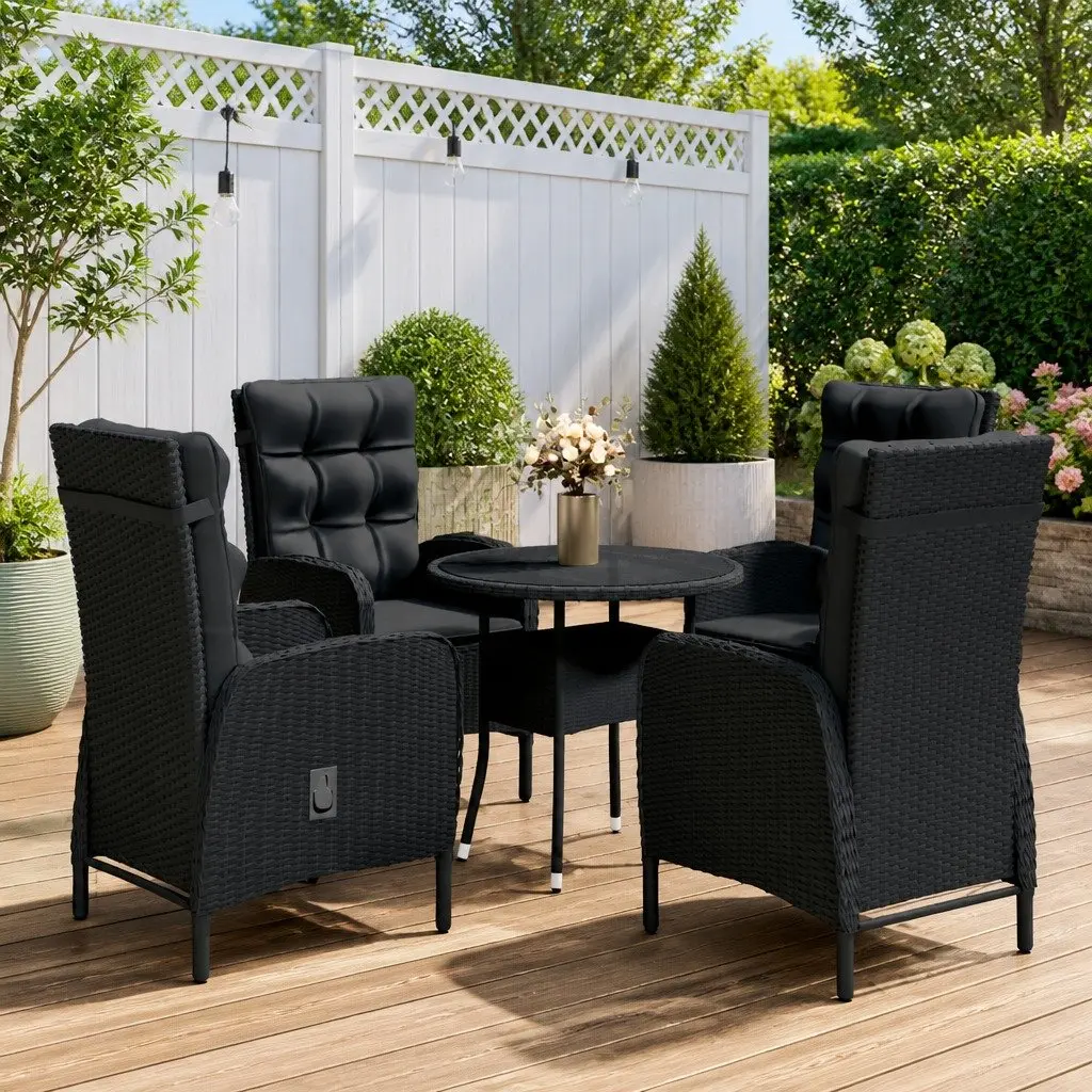5 Piece Garden Bistro Set Outdoor Furniture Patio Chairs Table Black