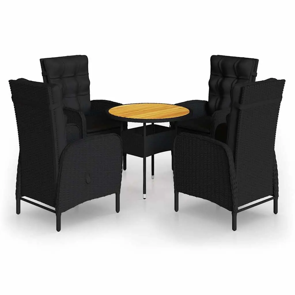 5 Piece Garden Bistro Set Outdoor Patio Furniture Black Poly Rattan Chair Table