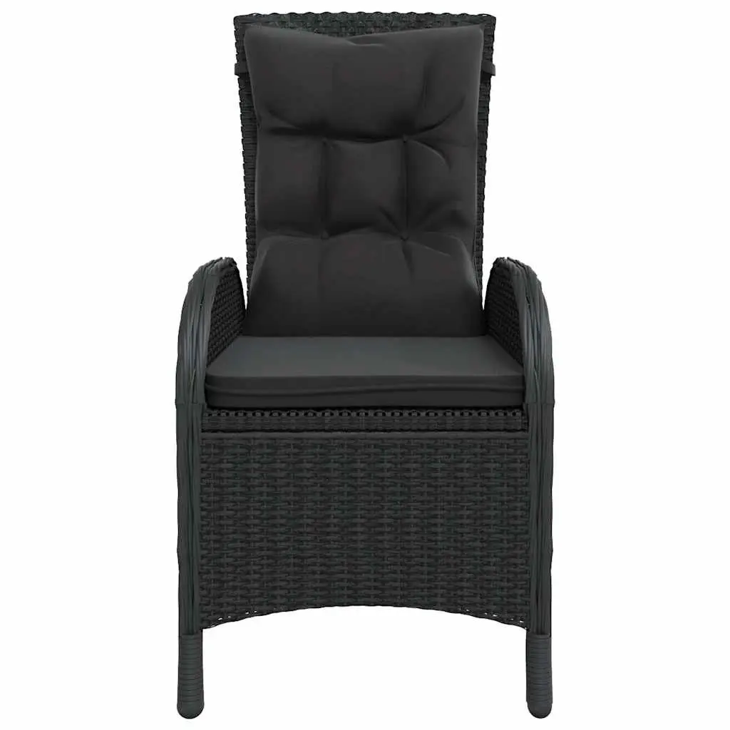 11 Piece Outdoor Dining Set with Reclining Chairs and Table in Black for Patio Use