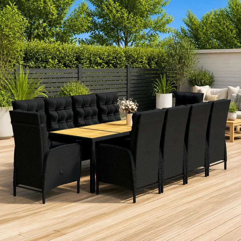 Garden Dining Set 11 Piece Outdoor Furniture Poly Rattan Patio Black